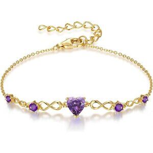 Infinity Heart 5 Birthstone Adjustable Bracelet - 18K Gold 02 Feb